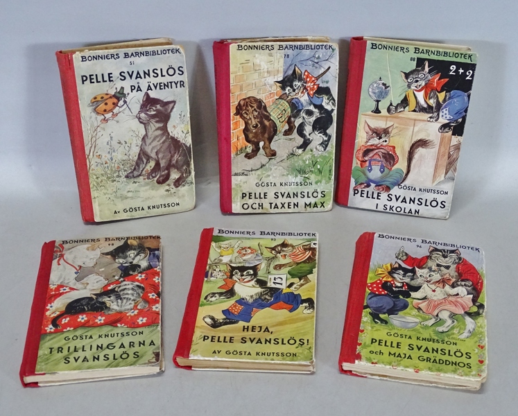 Böcker "Pelle Svanslös" Gösta Knutsson, 6 band, Bonniers barnbibliotek, Albert Bonniers förlag, 1940-tal
