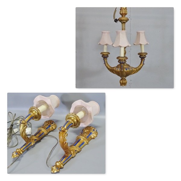 Takkrona samt 1 par vägglampetter, gustaviansk stil, 1900-tal