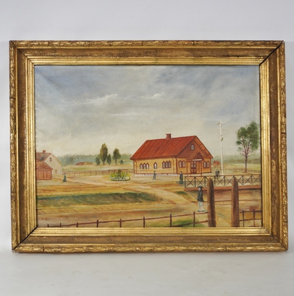 Oljemålning, Åke Granlund "Tågstation"