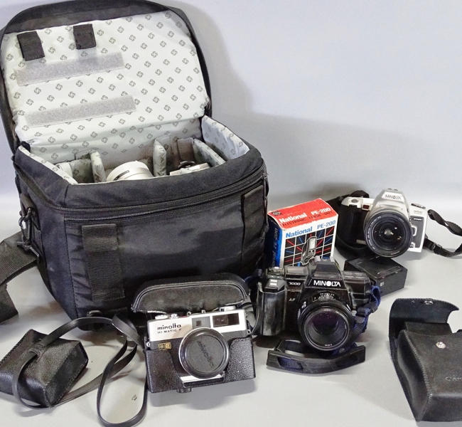 3 st. kameror Minolta, 7000, Hi-Matic F och 505 SI