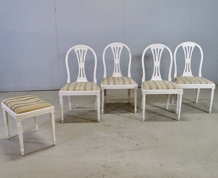 4 Stolar samt taburett, gustaviansk stil, 1900-tal