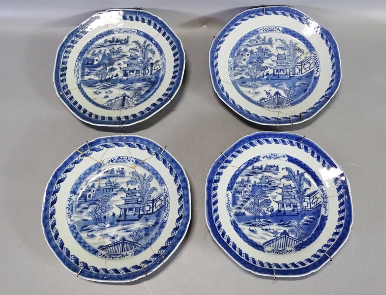 4 st. tallrikar, Qing, 17/1800-tal, orientaliska, Kina