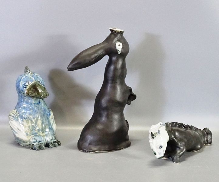 3 st. skulpturer "Fantasidjur" oidentifierad konstnär