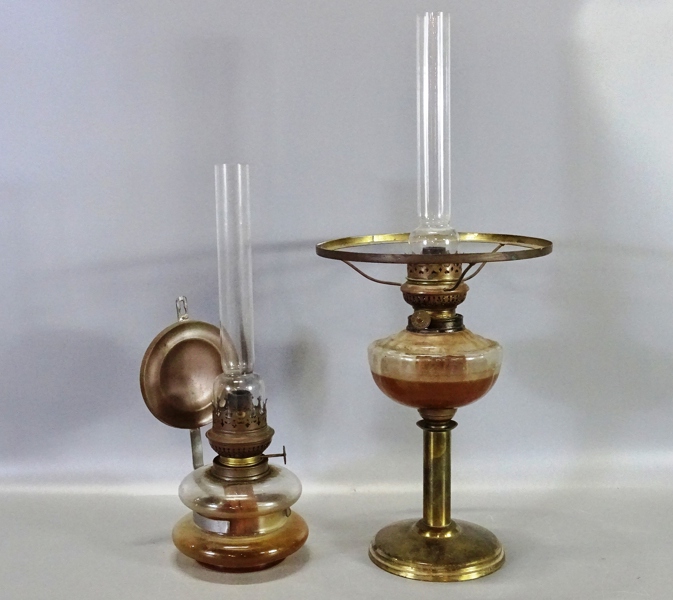 2 st fotogenlampor, mässing, 1900-tal