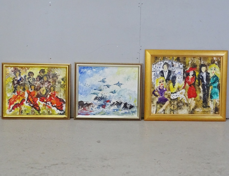 3 st. oljemålningar på duk, Jeanine Jansson