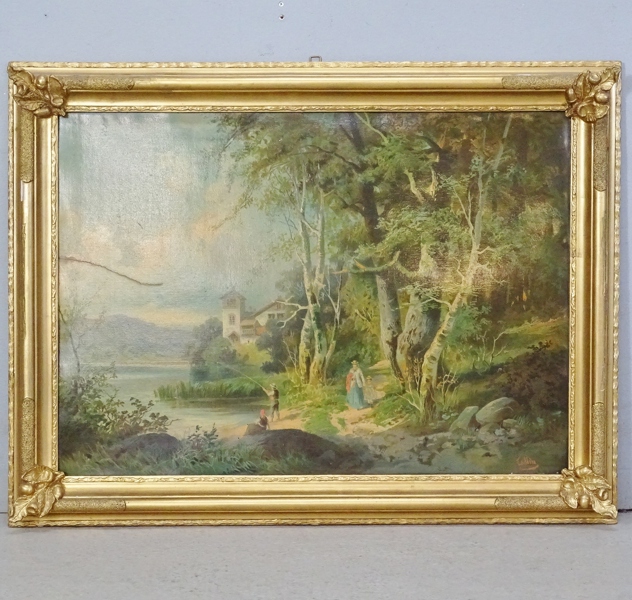 Äldre tavla med vacker ram, 1900-tal