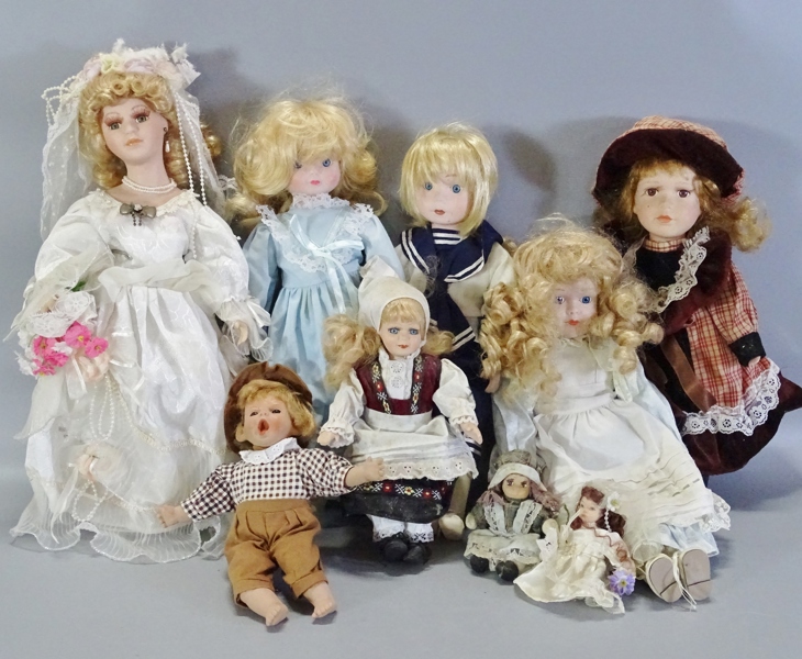9 st. porslinsdockor, 1900-tal