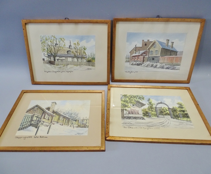 4 st. akvareller, signerade, N. Holmström och M Borg, 18/1900-tal