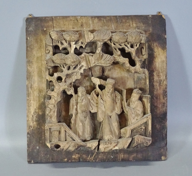 Relief, snidad träpanel, Kina, 1900-tal