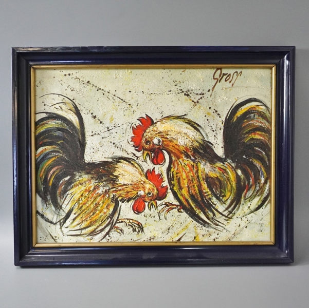 Oljemålning "Tuppar"