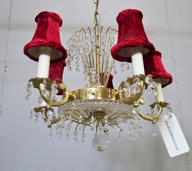 Taklampa, prismor, gulmetall, 1900-tal