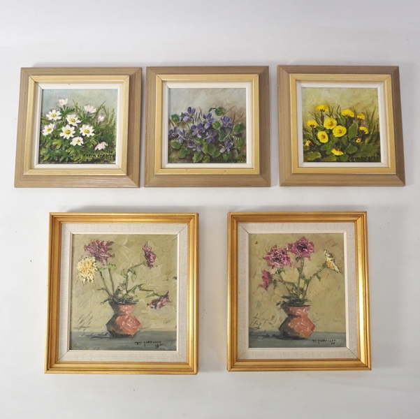 3+2 st oljemålningar "blommor"