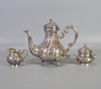 Kaffeservis, rokokostil, 1900-talets första hälft, silver, 3 delar