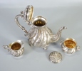 Kaffeservis, rokokostil, 1900-talets första hälft, silver, 3 delar