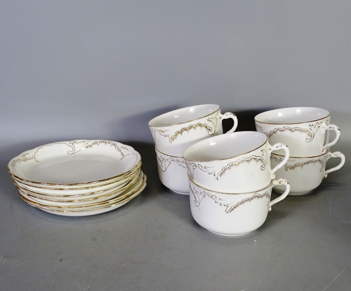 6 st. tekopp med fat, Rörstrand, 1800-tal