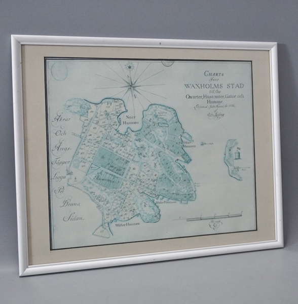 Tryck, karta över Vaxholm 1776