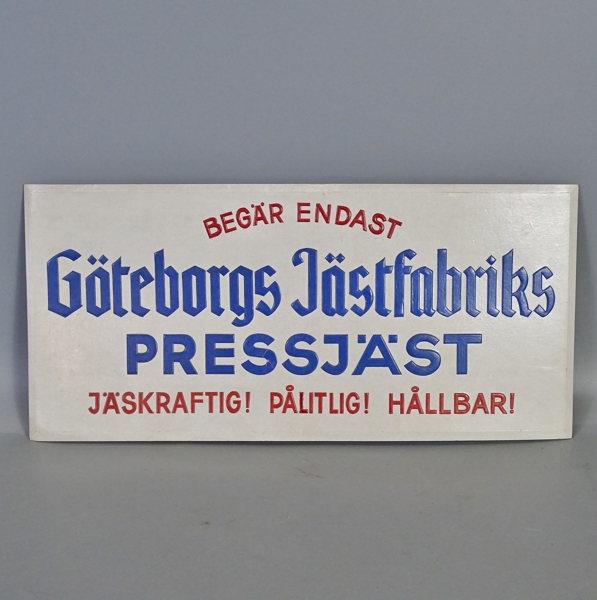 Reklamskylt "Göteborgs Jästfabriks Presstjänst" 1900-talets mitt
