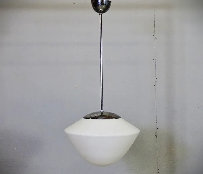 Taklampa, glas/krom, funkis, 1900-tal