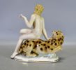 Figurin "Kvinna på leopard" Art Déco, Hutschenreuther, Tyskland, 1900-talets första hälft