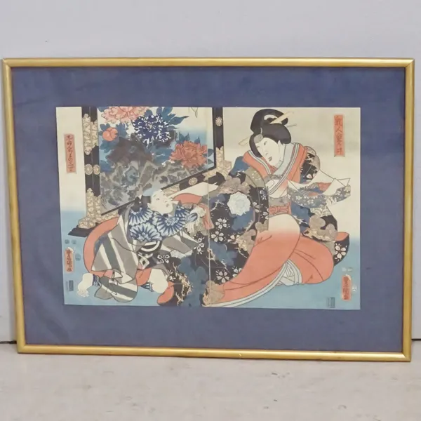 Färgträsnitt, diptyk, oidentifierad konstnär, Japan, 1800-tal