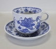 Tekopp samt 2 assietter "Blue butterfly" Adams, Wedgwood group, England
