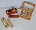 2 st. äldre Domino spel samt skrin med pillerformar, 1900-tal