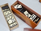 2 st. äldre Domino spel samt skrin med pillerformar, 1900-tal