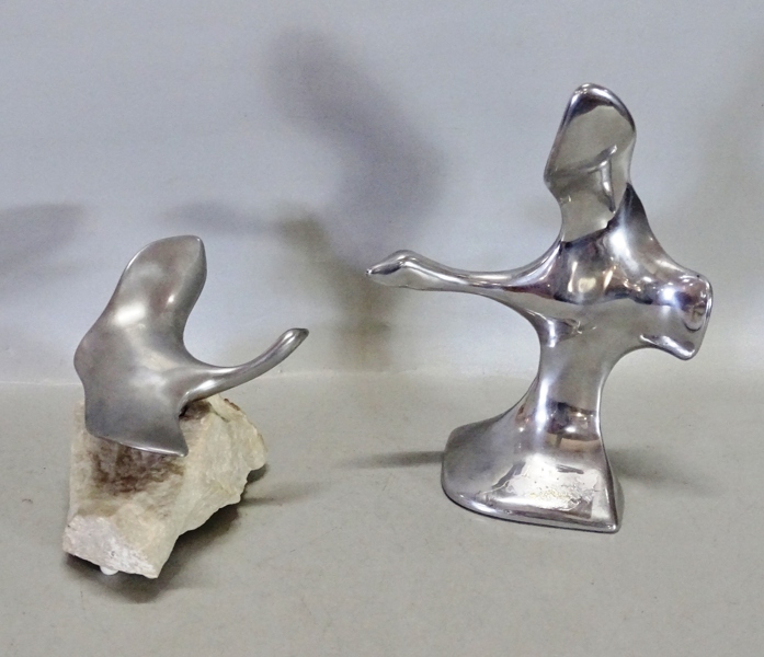 2 st figuriner "fåglar" metall, signerade