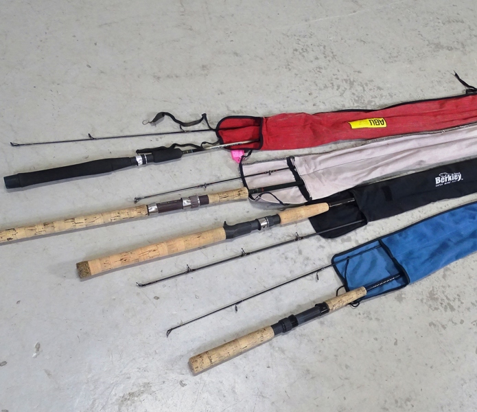 4 st. fiskespön, Bodex, ABU, Berkley samt Shimano