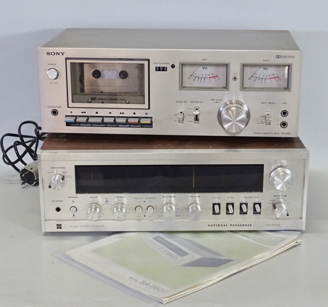 Receiver samt kassettdäck, National Panasonic och Sony