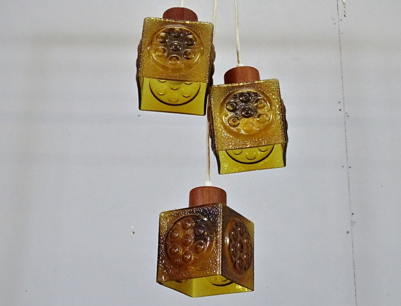 3 st fönsterlampor, teak / glas, 1900-tal