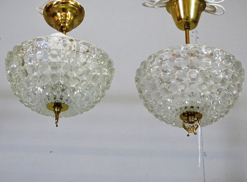 1 par taklampor, glas / metall, 1900-tal