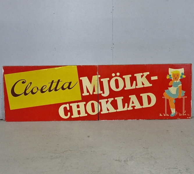 Reklamskylt "Mjölk-choklad" Cloetta, 1900-talets mitt