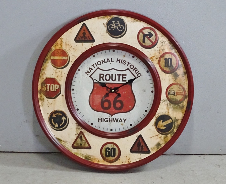 Väggklocka, "National Historic Route 66 Higway" Agora Gifthouse, 19/2000-tal