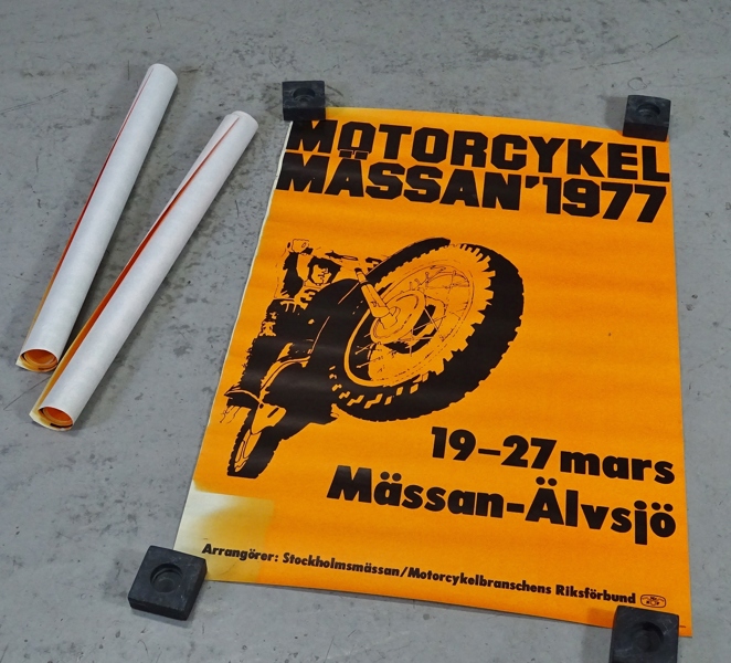 3 st affischer, Motorcykelmässan 1977, Älvsjö