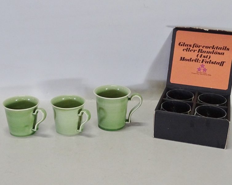 Design Signe Persson-Melin, 2+1 kaffemuggar samt 4 st. glas "Falstaff" , Boda Nova samt Boda
