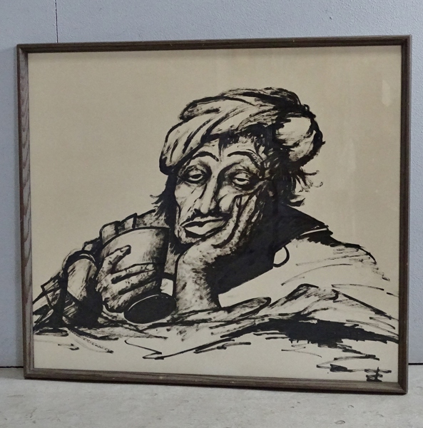 Målning, drickande man