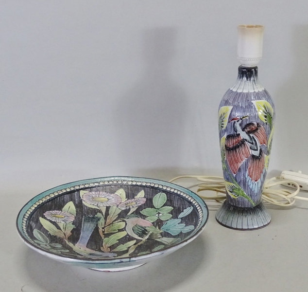 Skål samt bordslampa, Tilgmans Keramik, 1900-tal