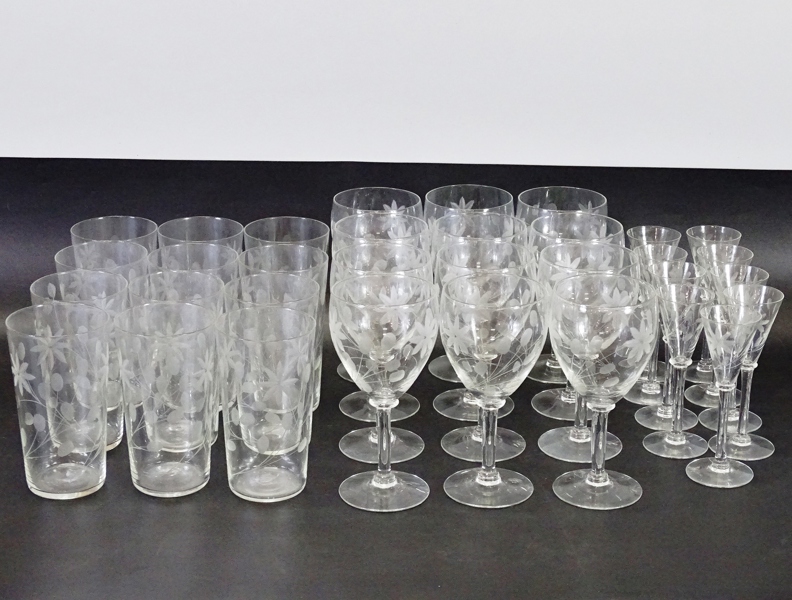 Dricksglas, etsad dekor med blommor