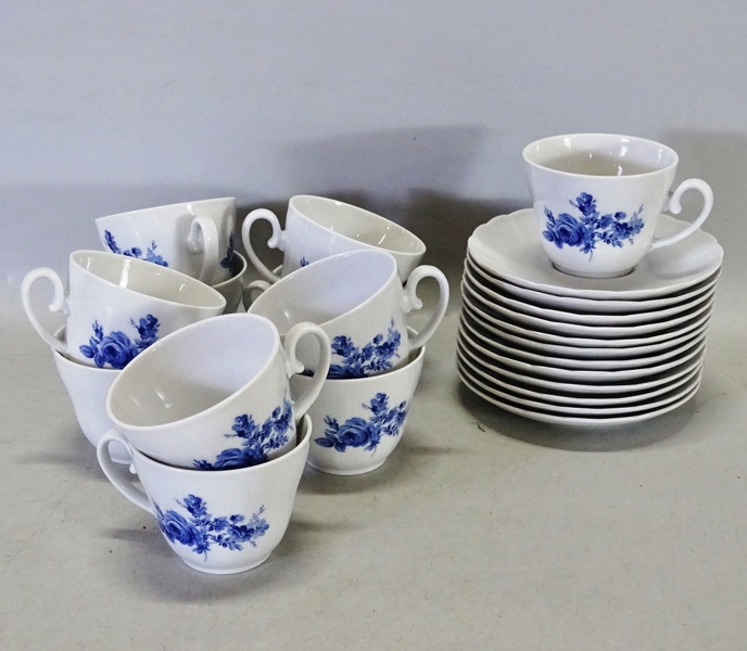 11 st. kaffekopp med fat "Echt Cobalt" Classic Romance, Svaneholm