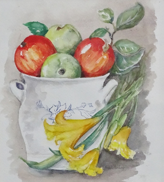 Akvarell, stilleben, signerad