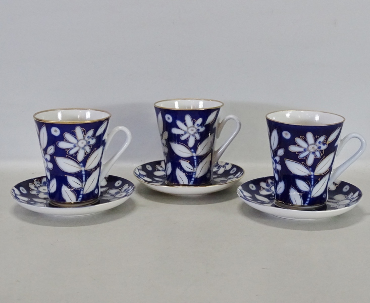 3 st. tekopp med fat, Lomonosov, forna Sovjet Unionen, 1900-talets mitt