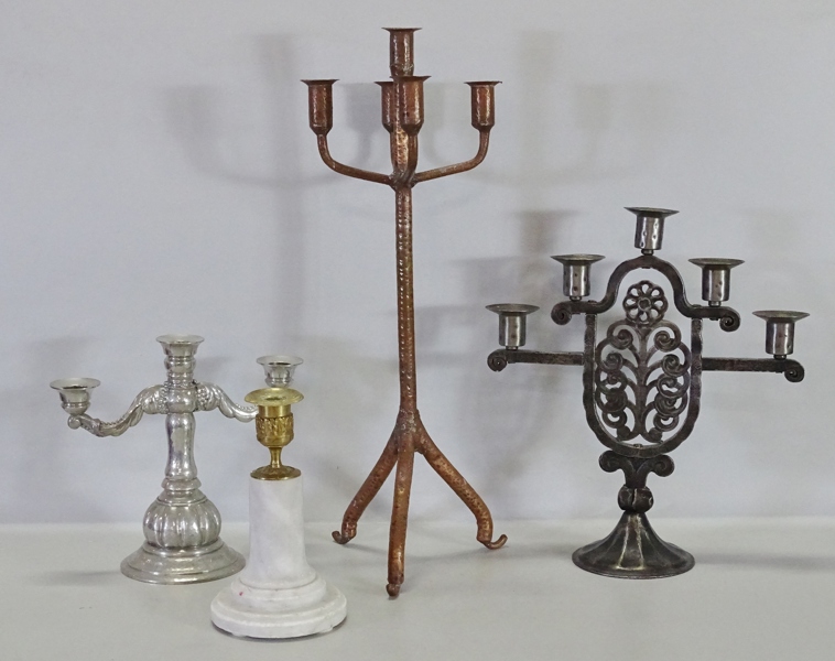 3 st. kandelabrar samt ljusstake, 1900-tal