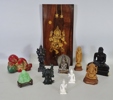 Parti figuriner samt tavla "Orentaliska gudar bl. a. Ganesha samt Buddha" 1900-tal
