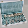 9 st. kaffeskedar samt 1 st. tesked, silver. GAB, 1960-tal