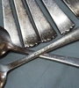 9 st. kaffeskedar samt 1 st. tesked, silver. GAB, 1960-tal