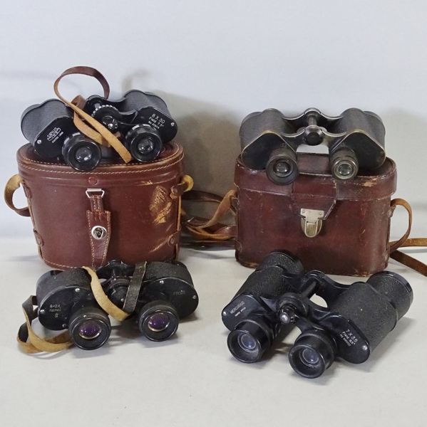 4 par äldre kikare, olika fabrikat