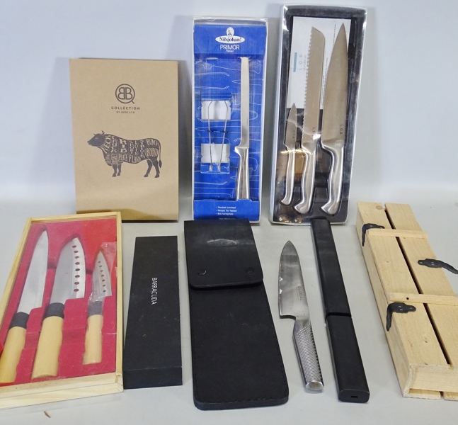 Parti köksknivar och trancherbestick, bl. a. Global