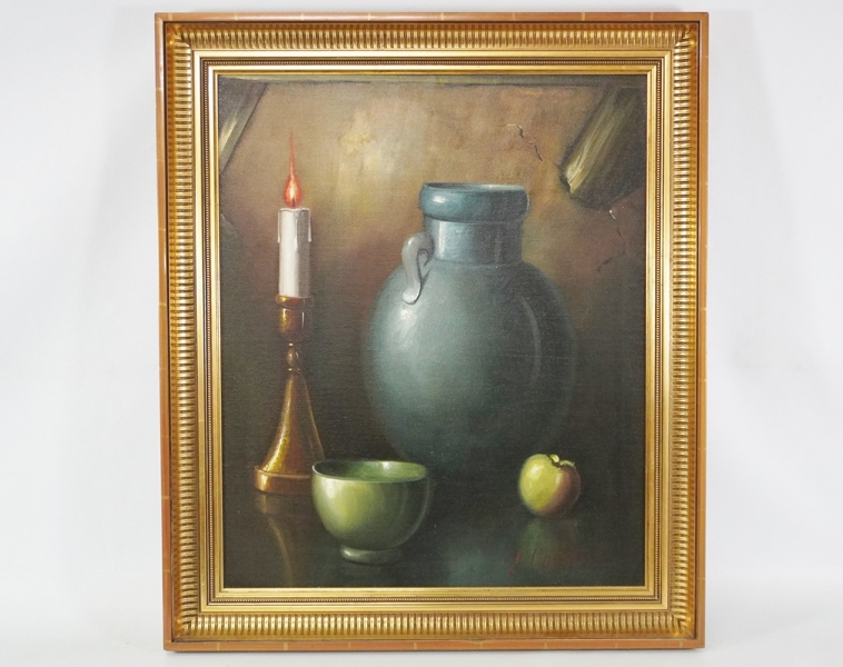 Oljemålning, stilleben, oidentifierad konstnär