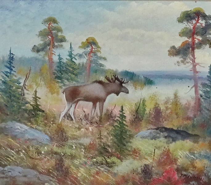 Oljemålning, Älg i skogslandskap, Torsten Meuller
